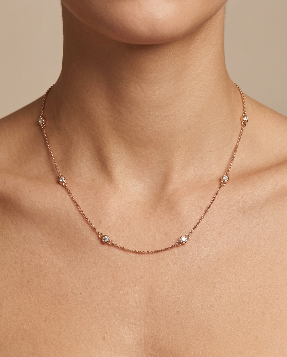 14KT Gold Diamond BY the Yard Necklace 0.35 Cts on model