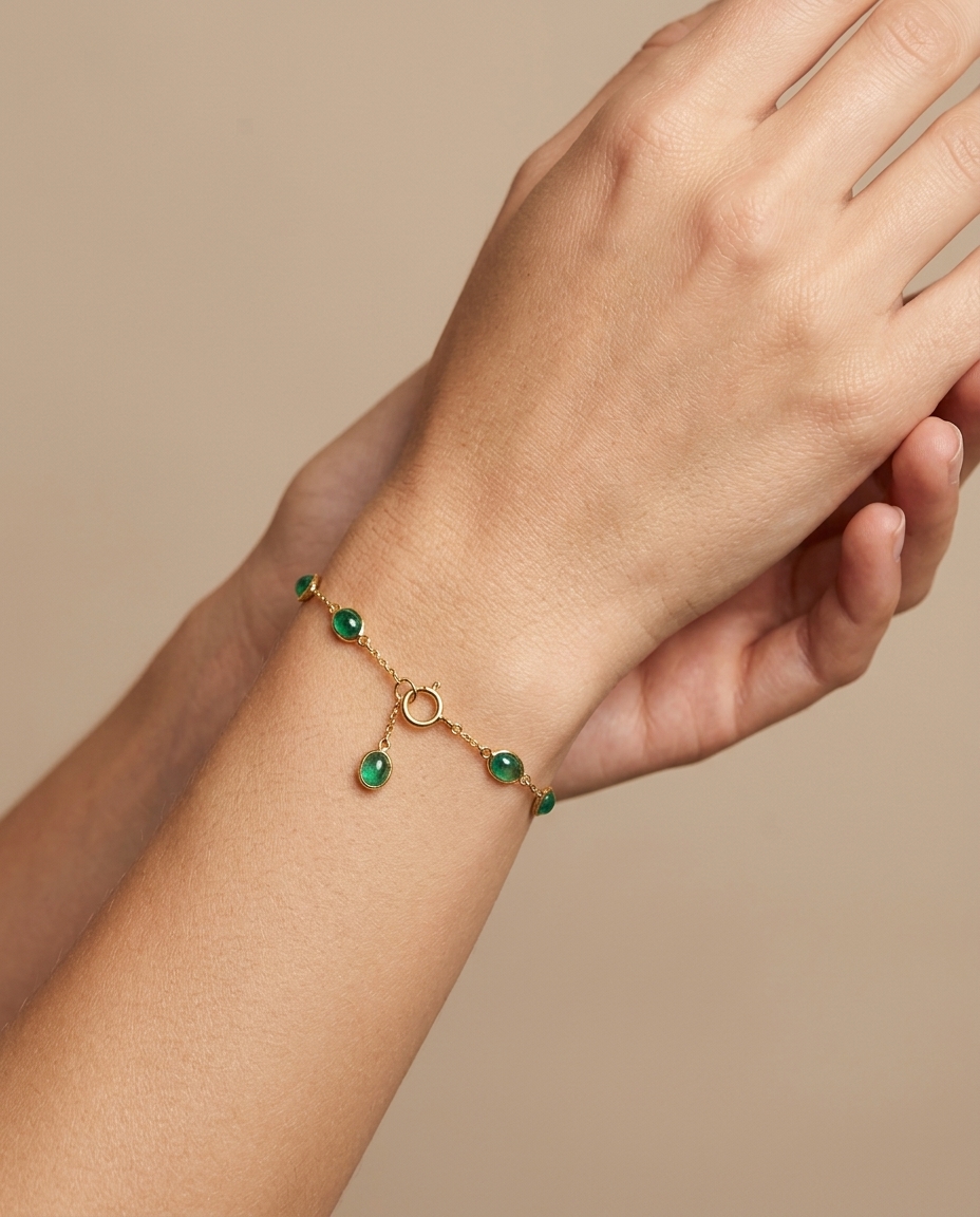 18KT Gold Emerald Bracelet on model