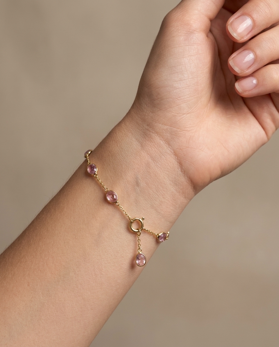 18KT Gold Pink Sapphire Bracelet on model