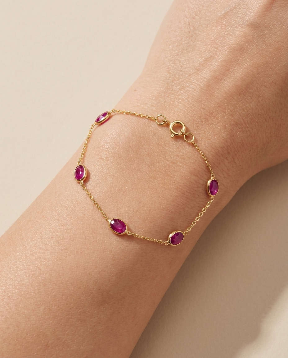 18KT Gold Ruby Bracelet on model