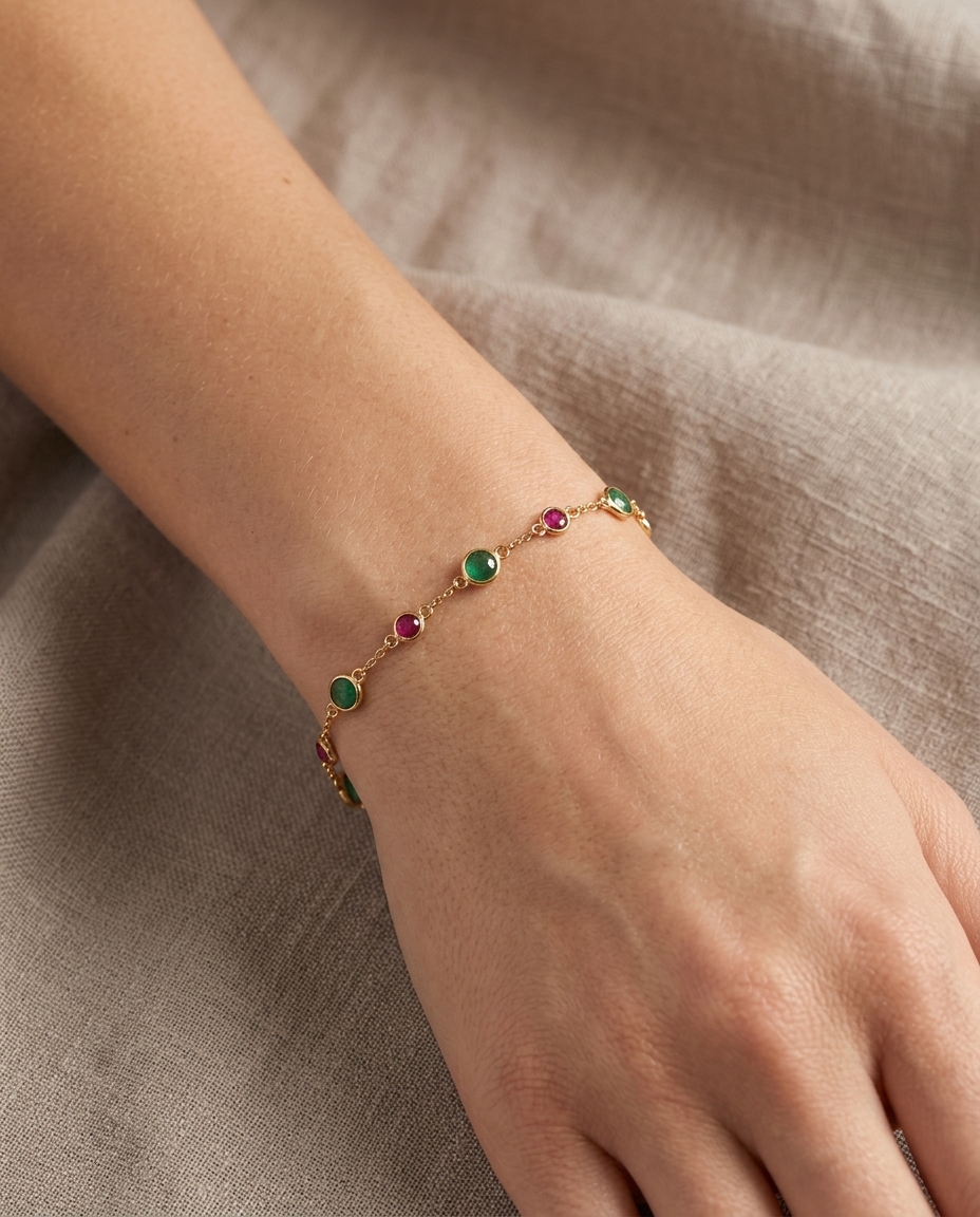 18KT Gold Emerald and Ruby Bracelet view 2