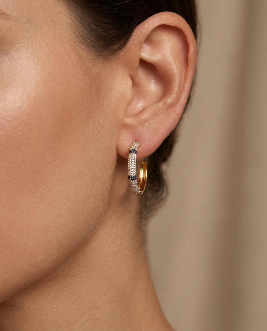 14KT Gold Blue Sapphire Earing view 2