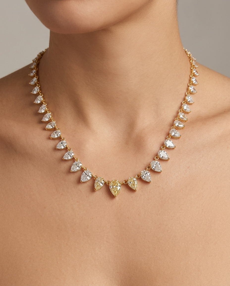 14KT Yellow Gold Diamond Necklace on model