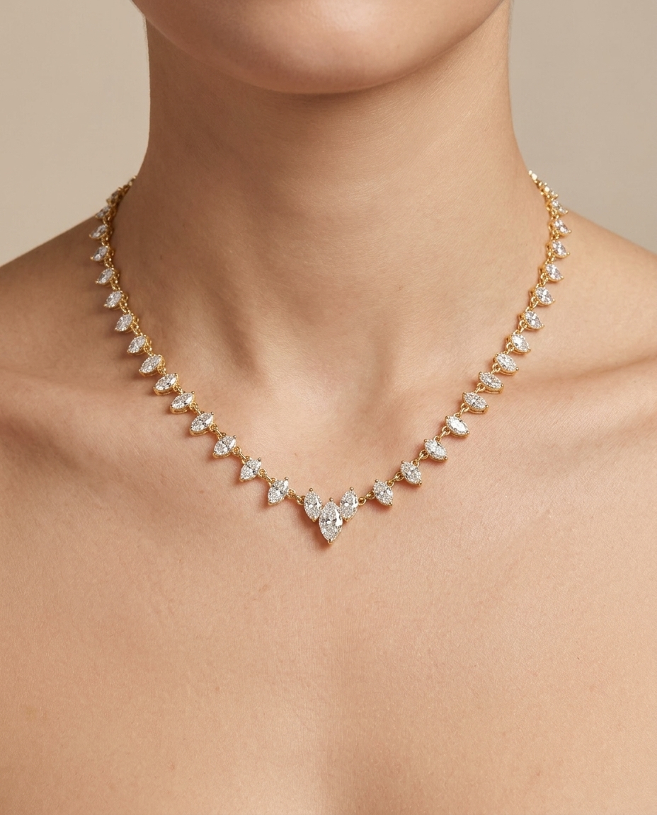 14KT Yellow Gold Diamond Necklace on model