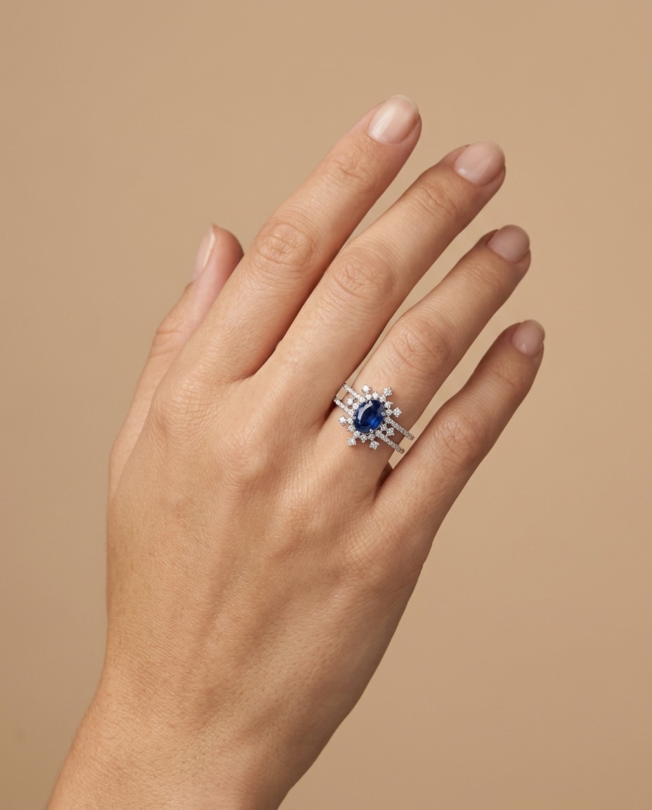 18KT White Gold Sapphire and Diamonds Ring view 2
