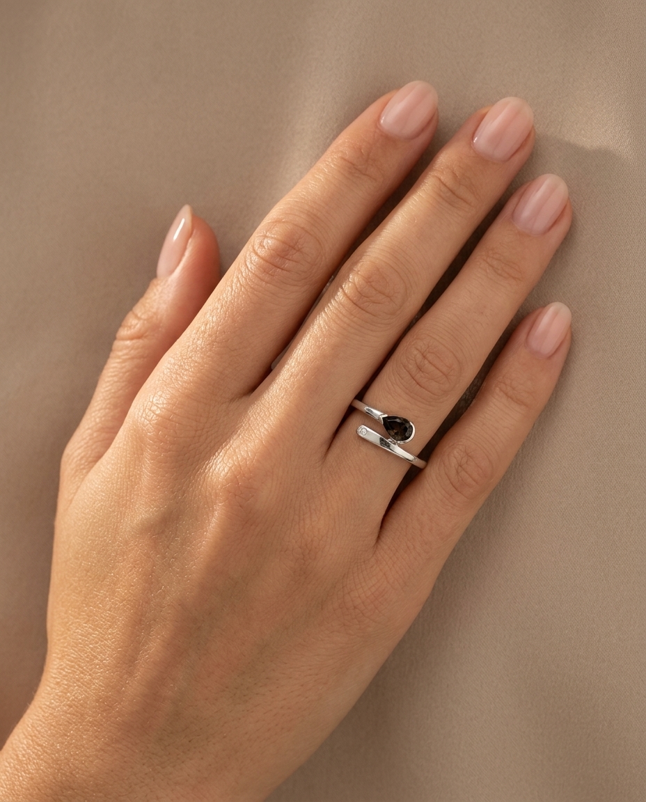 14KT White Gold Fancy Diamond Ring on model