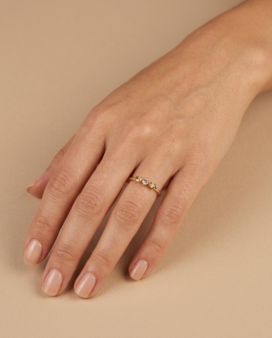18KT Yellow Gold Fancy Diamond Ring on model