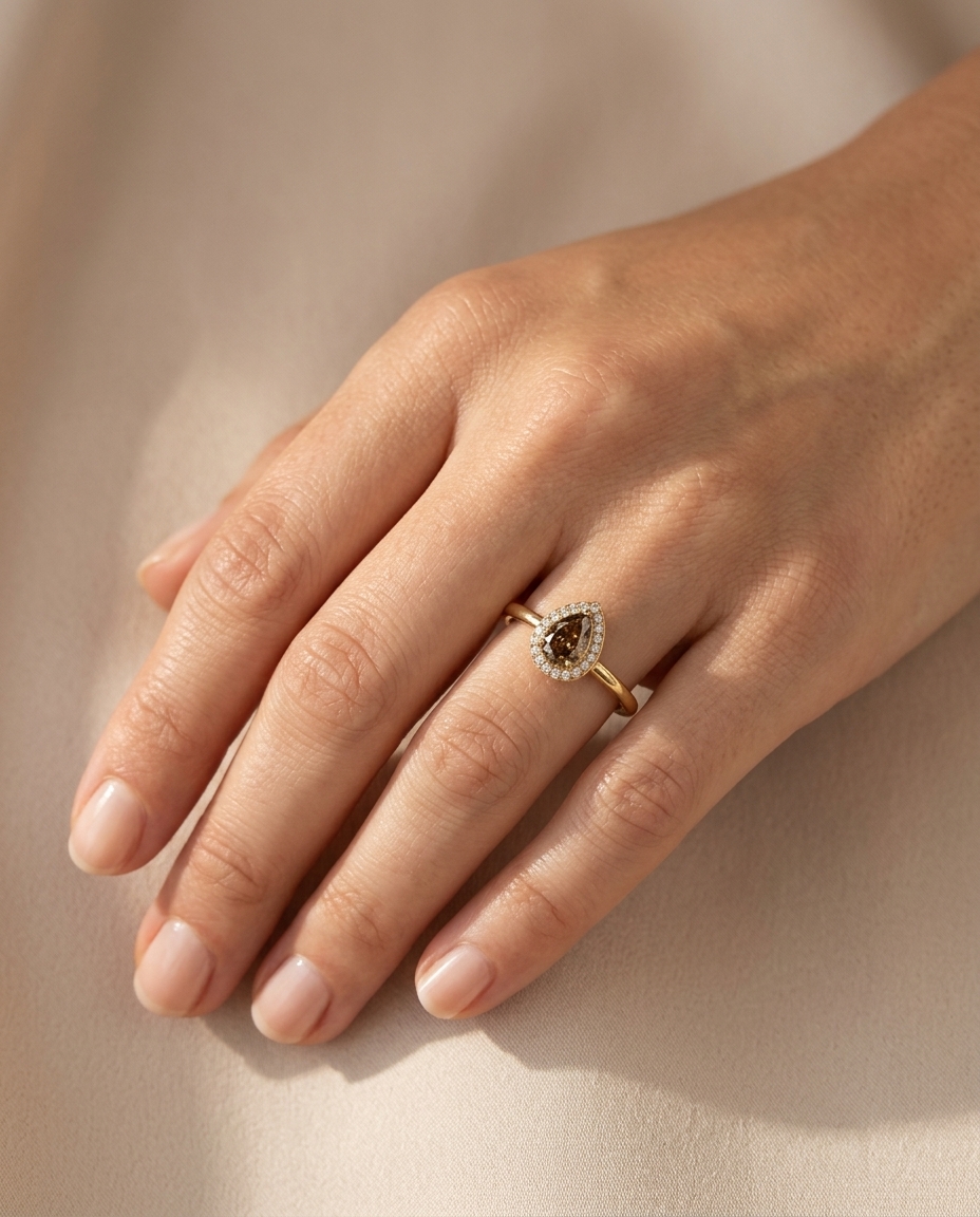 18KT Yellow Gold Fancy Diamond Ring on model