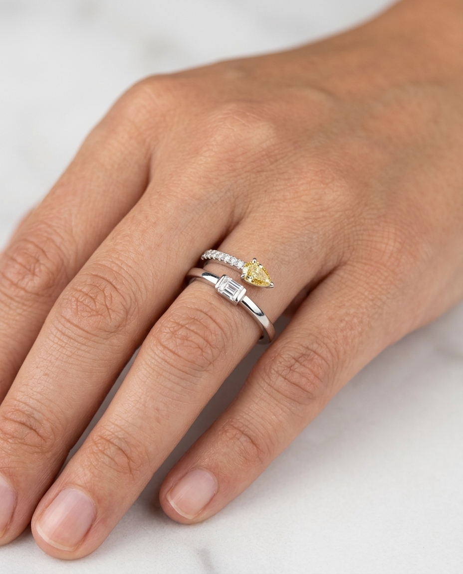 18KT White Gold Fancy Diamond Ring view 2