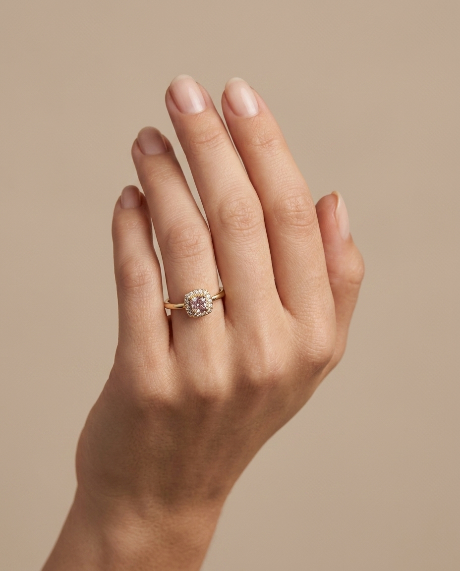 18KT Yellow Gold Fancy Diamond Ring on model