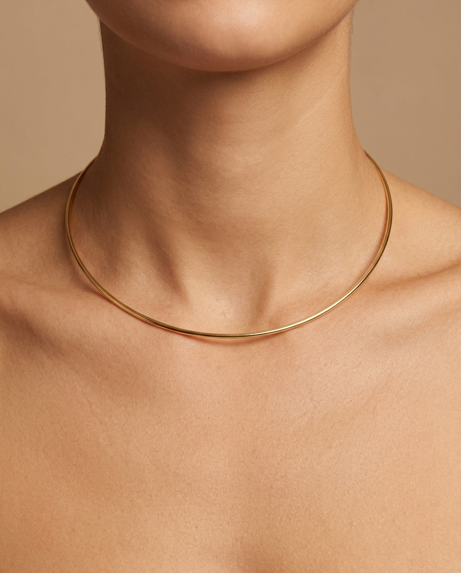 14KT Gold Omega Necklace on model