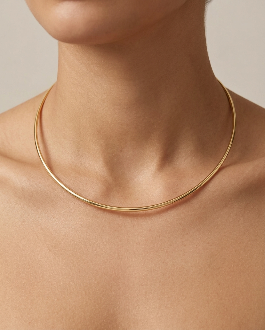 14KT Gold Omega Necklace on model
