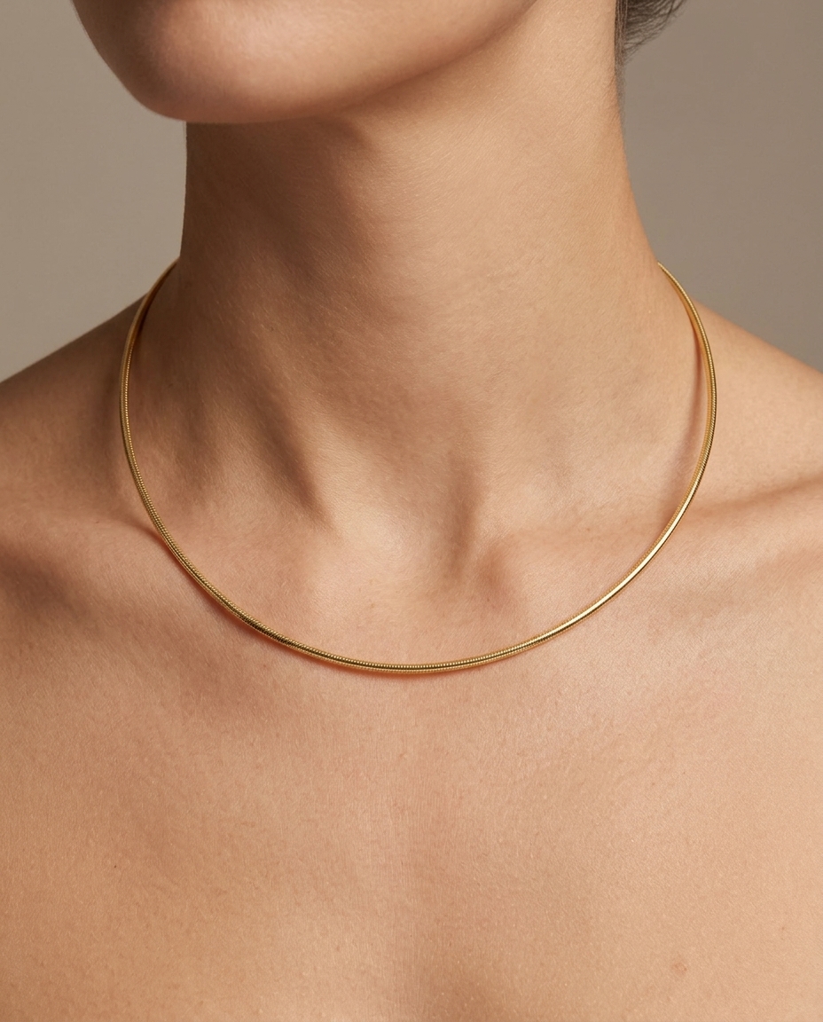 14KT Gold Omega Necklace on model