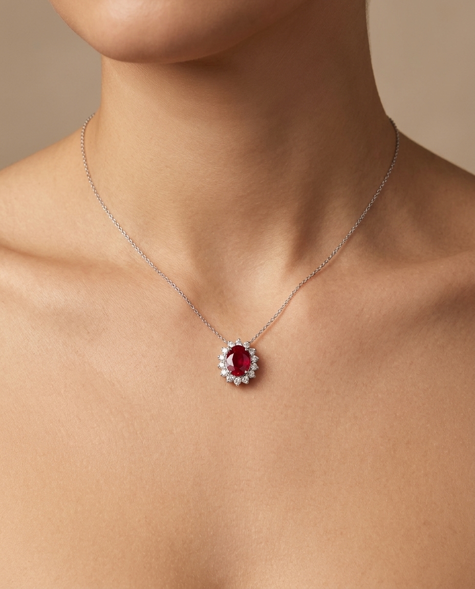 18KT White Gold Diamond and Ruby Pendent view 2