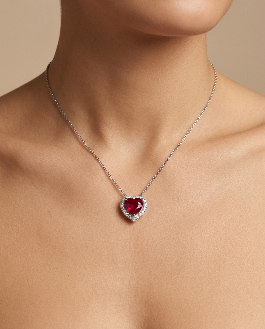 18KT White Gold Ruby and Diamond Necklace view 2