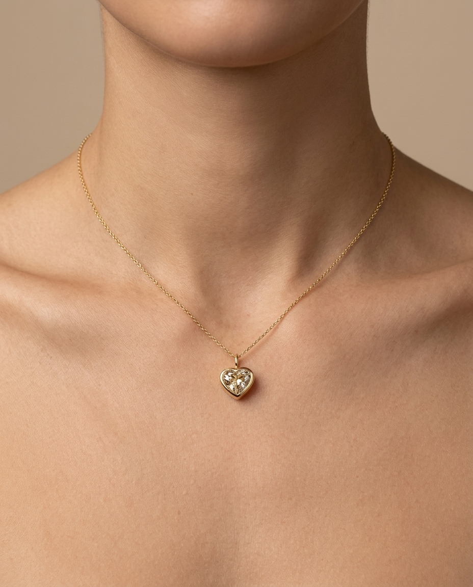 14KT Gold Diamond Pendant on model