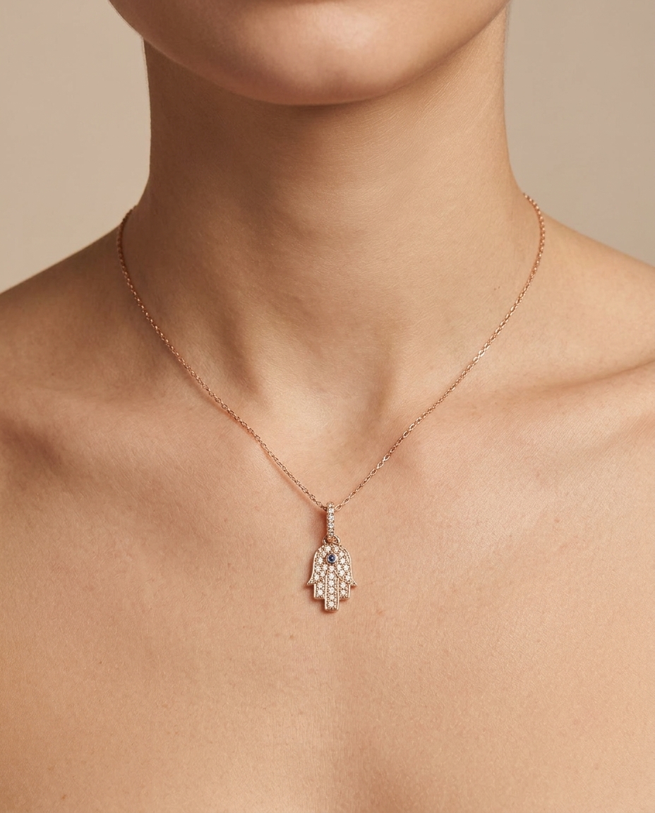 18KT Gold Hamsa Diamond Pendant view 2
