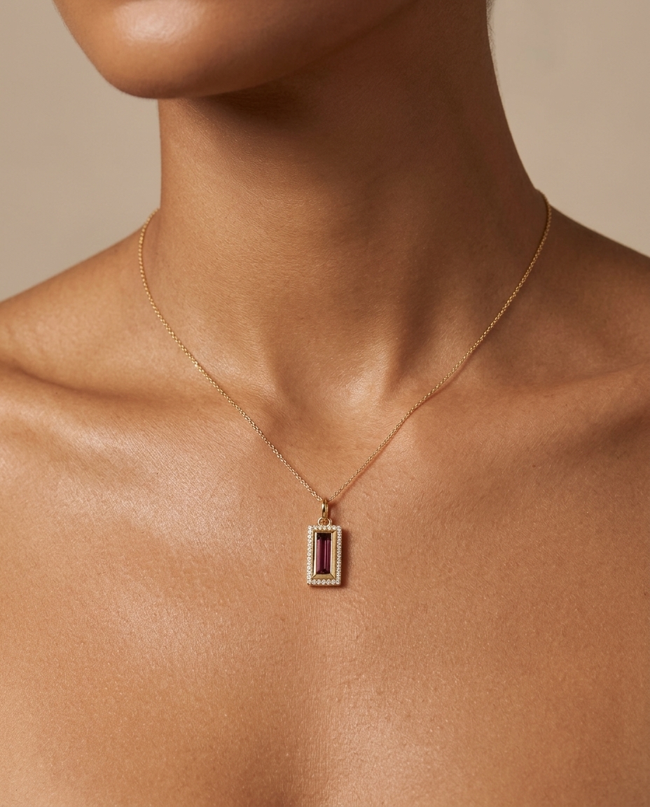 14KT Gold Tourmaline and Diamonds Pendant view 2
