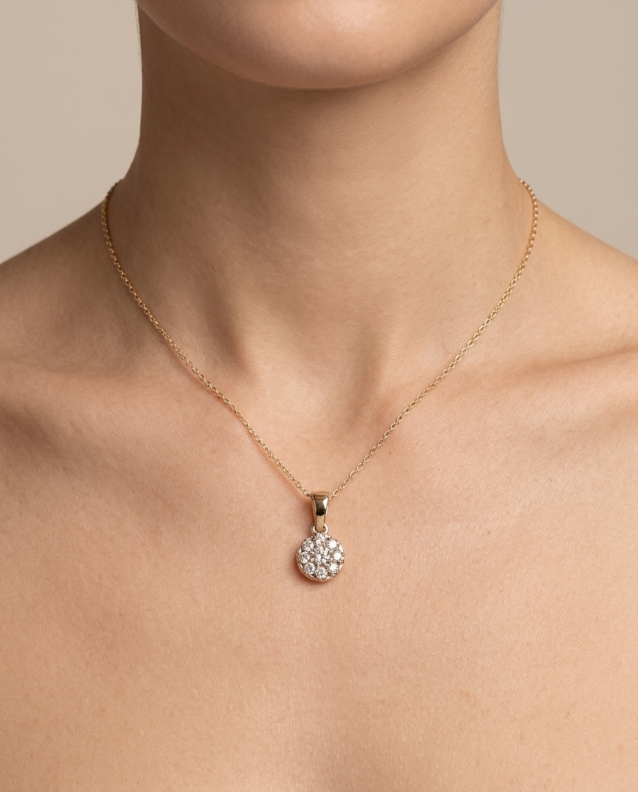 18KT Gold Diamond Circle Pendant view 2
