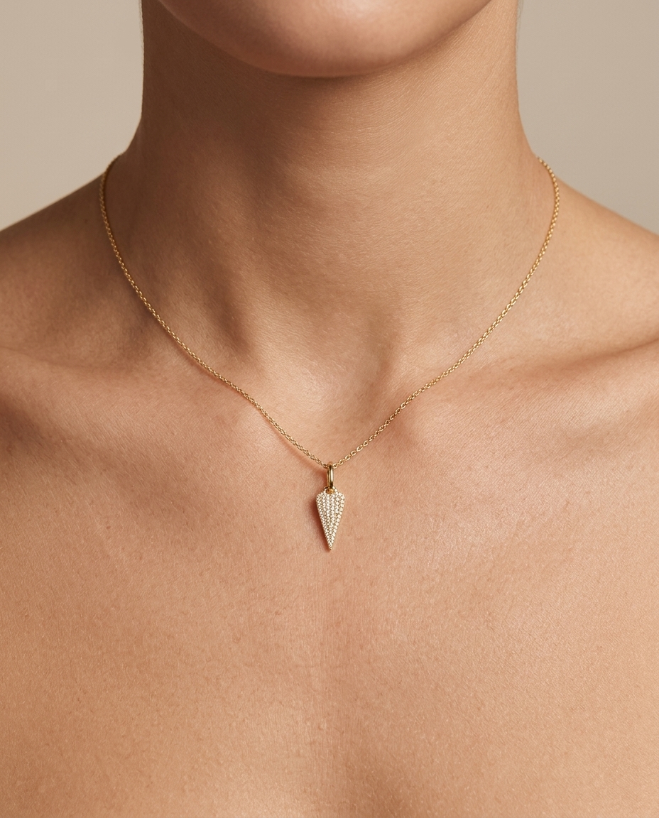 14KT Gold Pointed Heart Shape Pendant on model