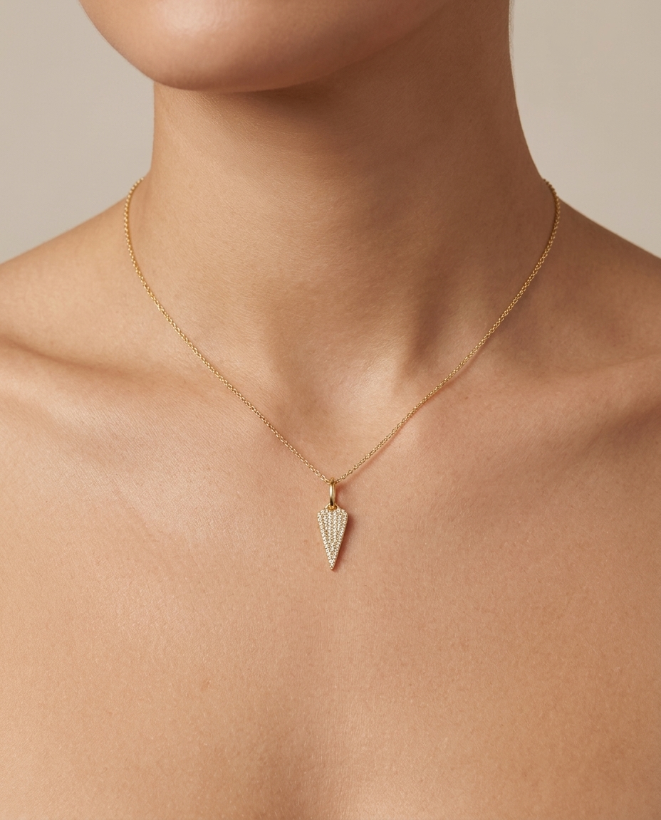 14KT Gold Pointed Heart Shape Pendant on model