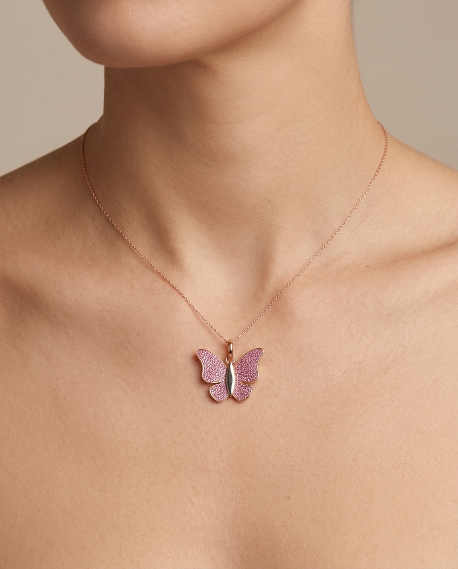 14KT Rose Gold Butterfly Pendant with Pink Sapphire view 2