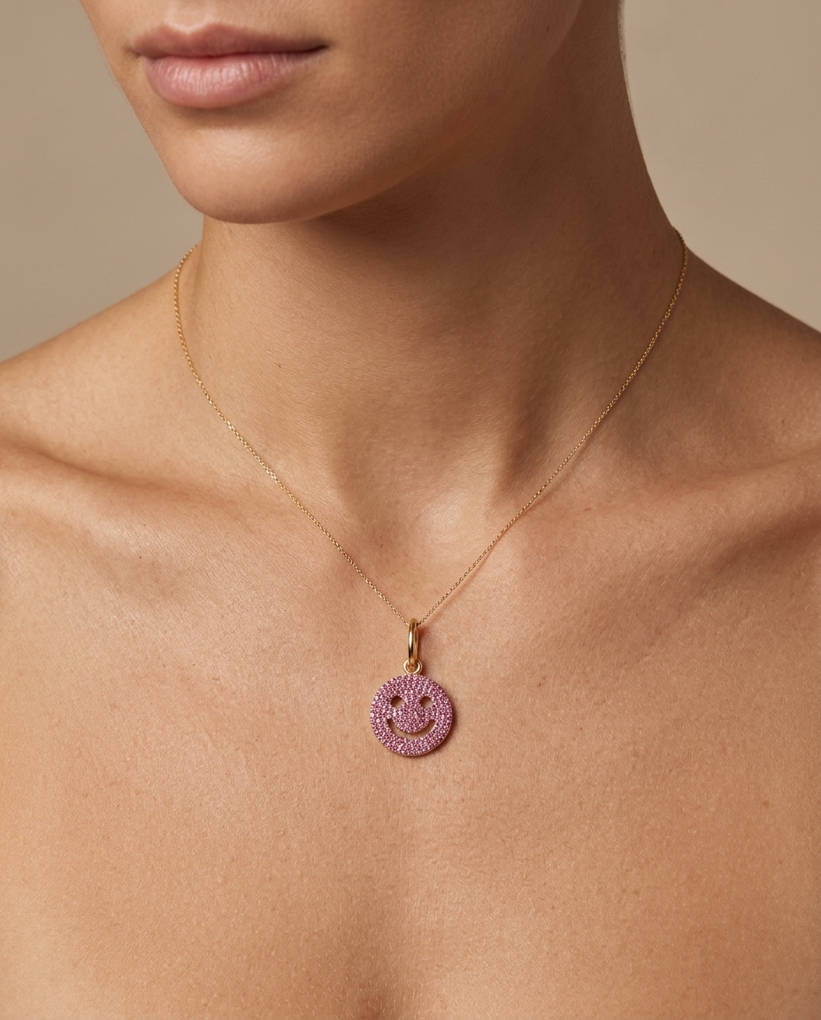 14KT Rose Gold Pink Sapphire Smile Pendant view 2
