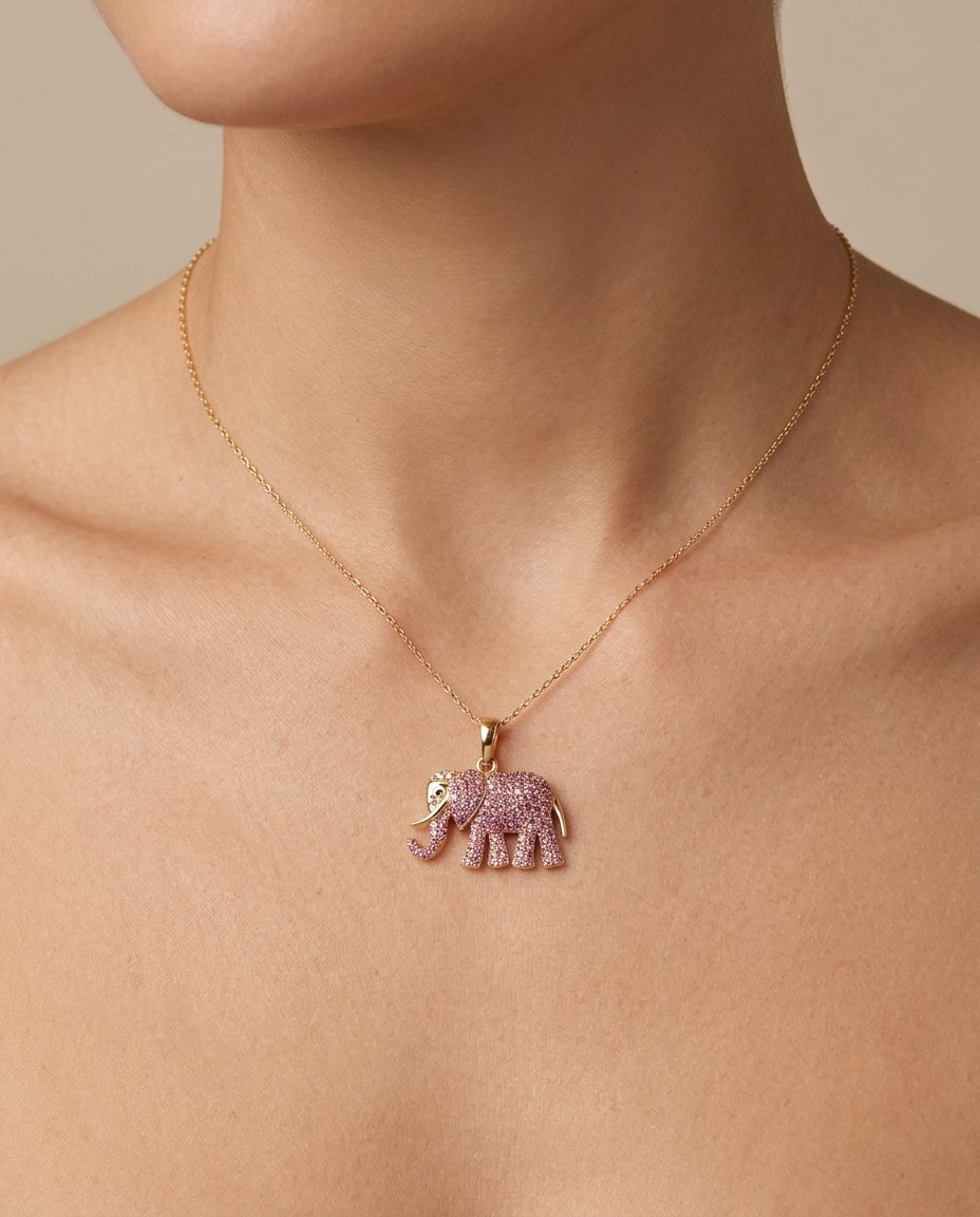 14KT Rose Gold Elephant Pendant with Pink Sapphire view 2