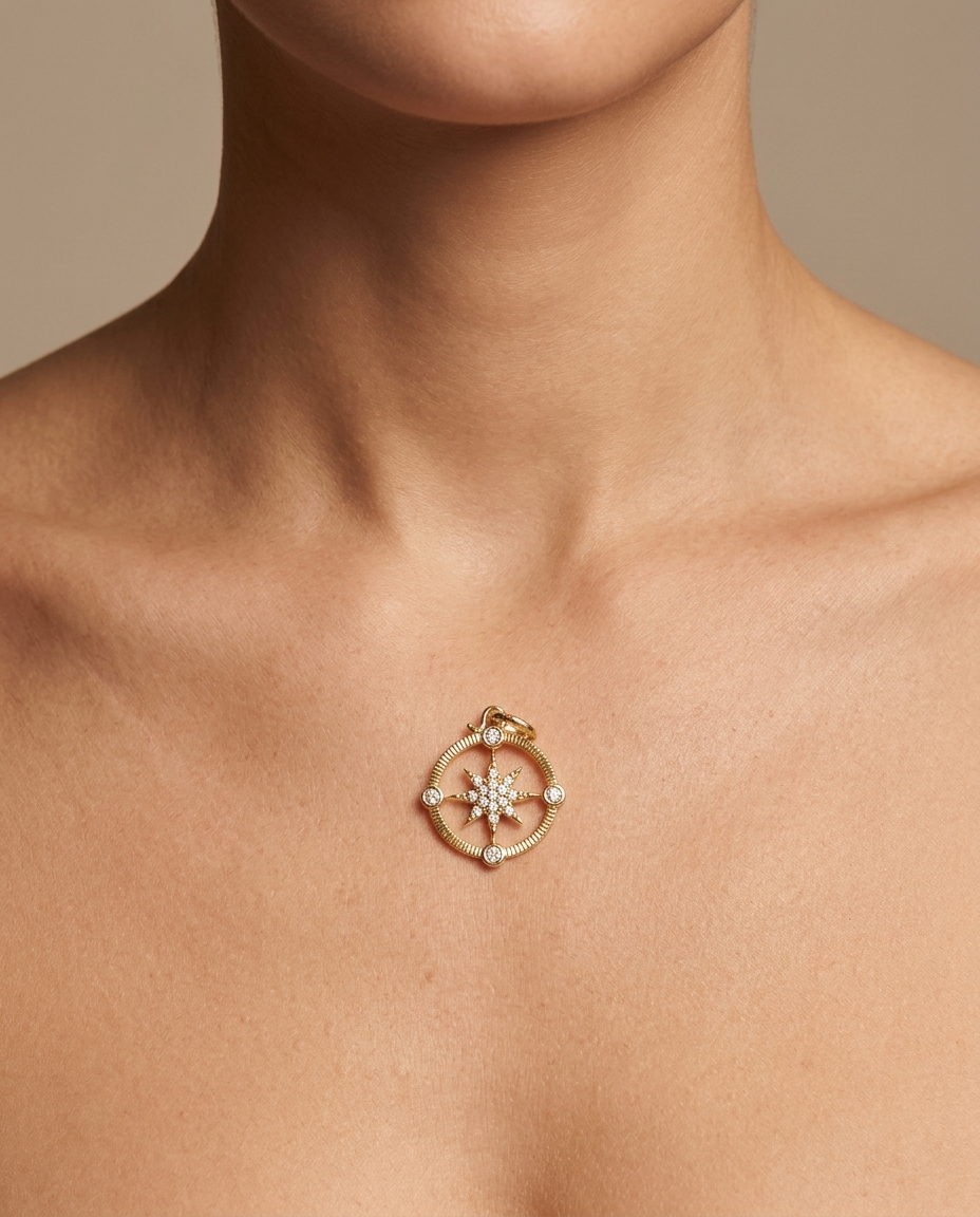 14KT Gold Star Diamond Pendant view 2