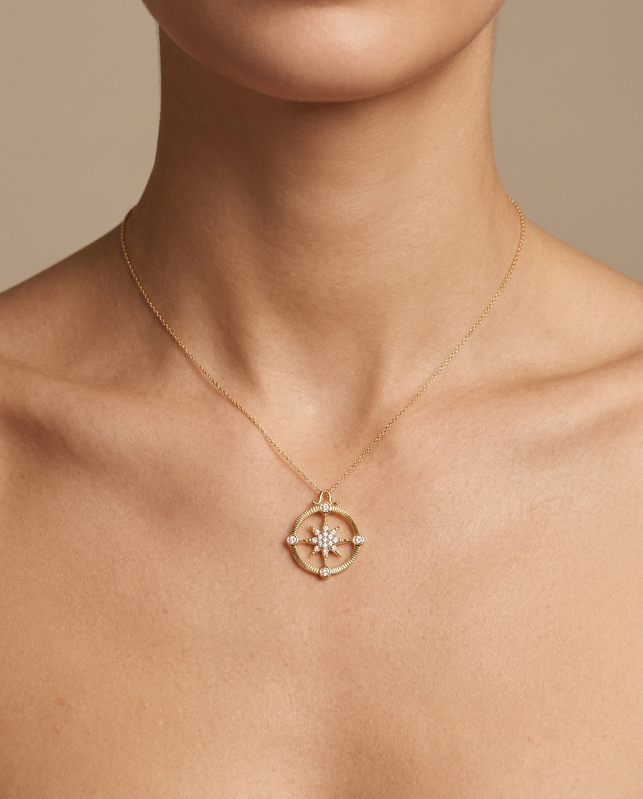 14KT Gold Star Diamond Pendant view 2