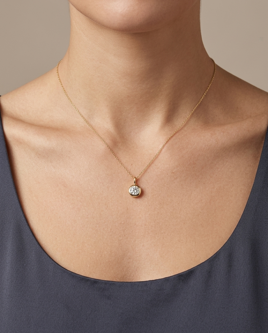 14KT Yellow Gold Diamond Pendant on model