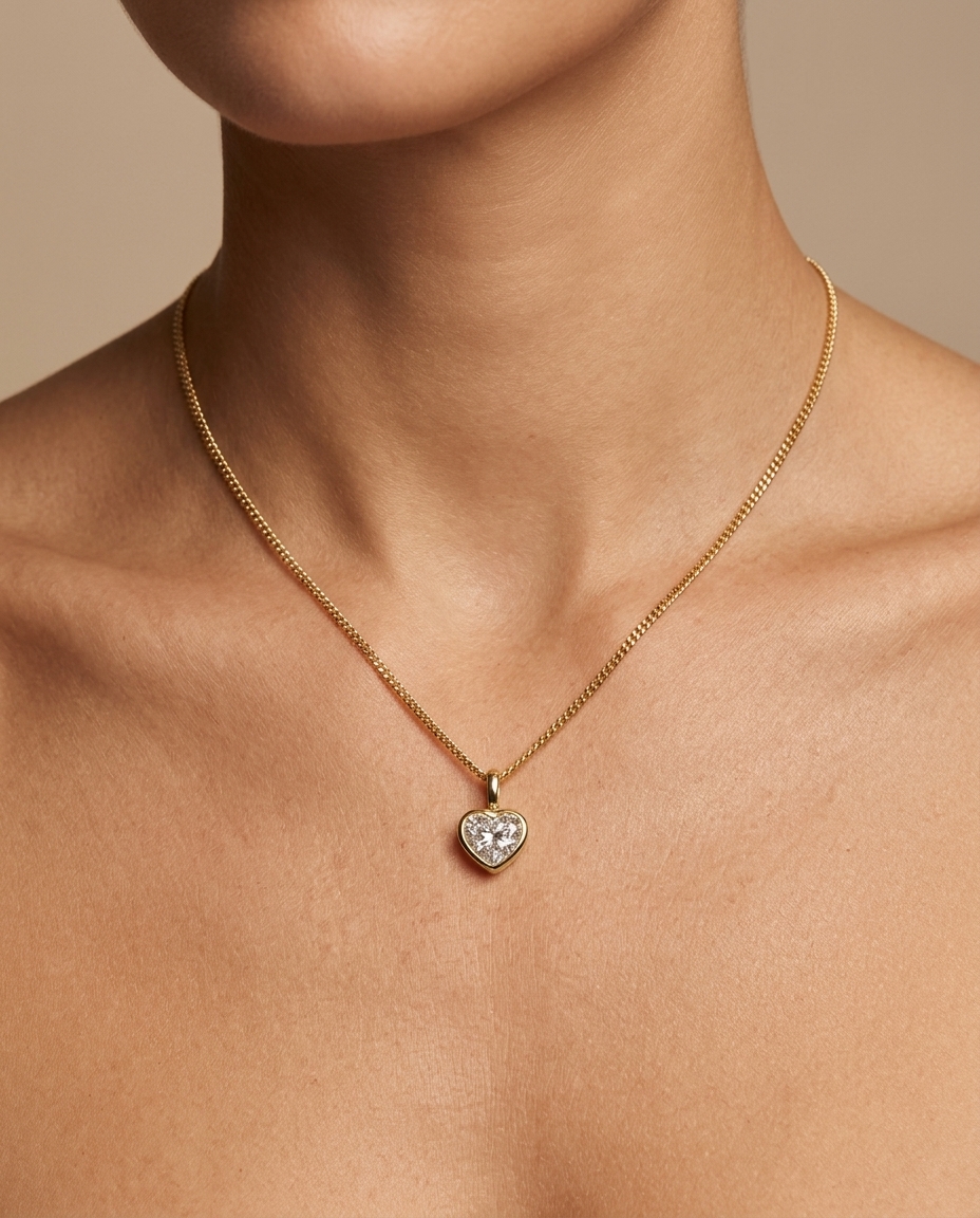 14KT Gold Diamond Pendant on model