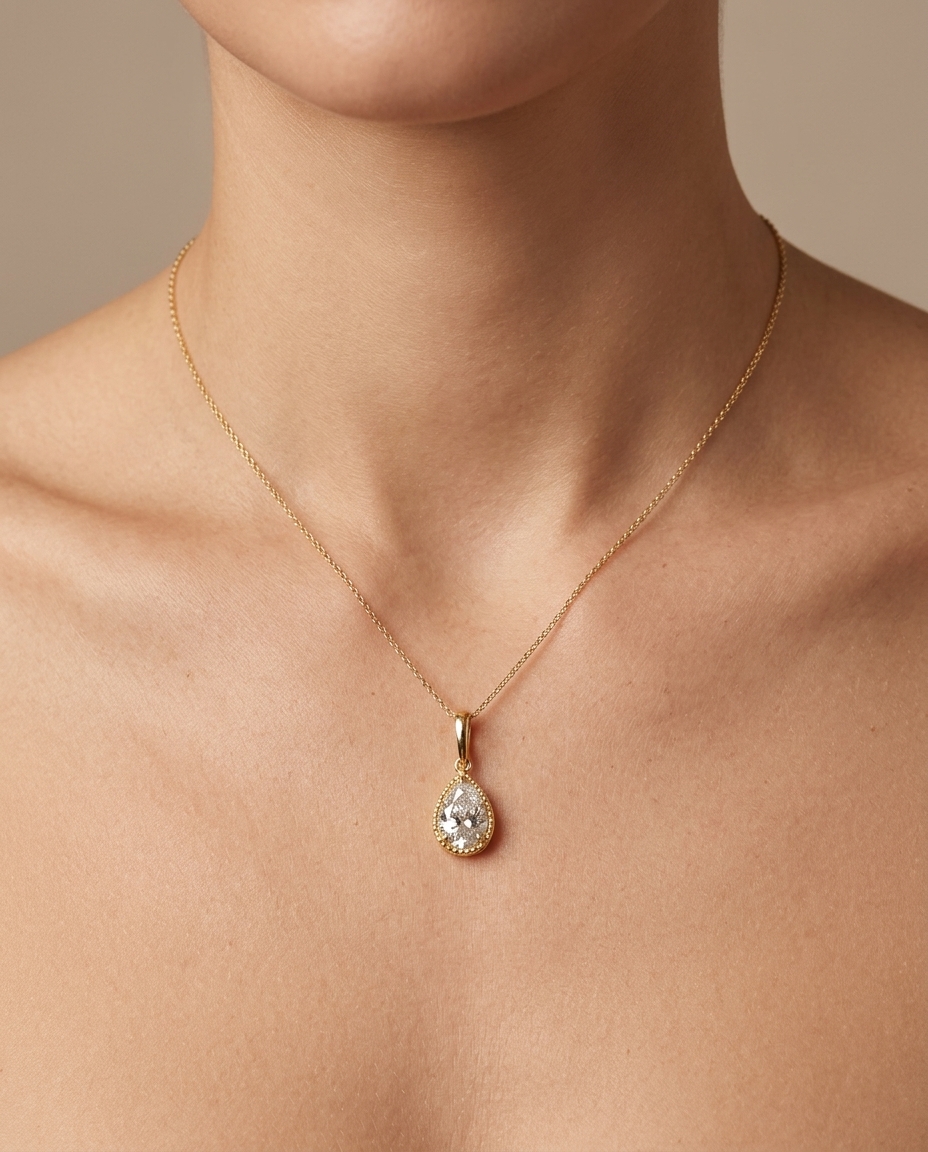 14KT Gold Diamond Pendant on model