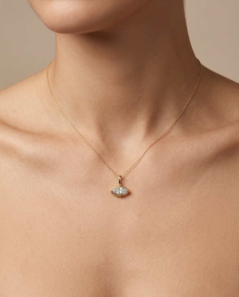 14KT Gold Diamond Pendant on model