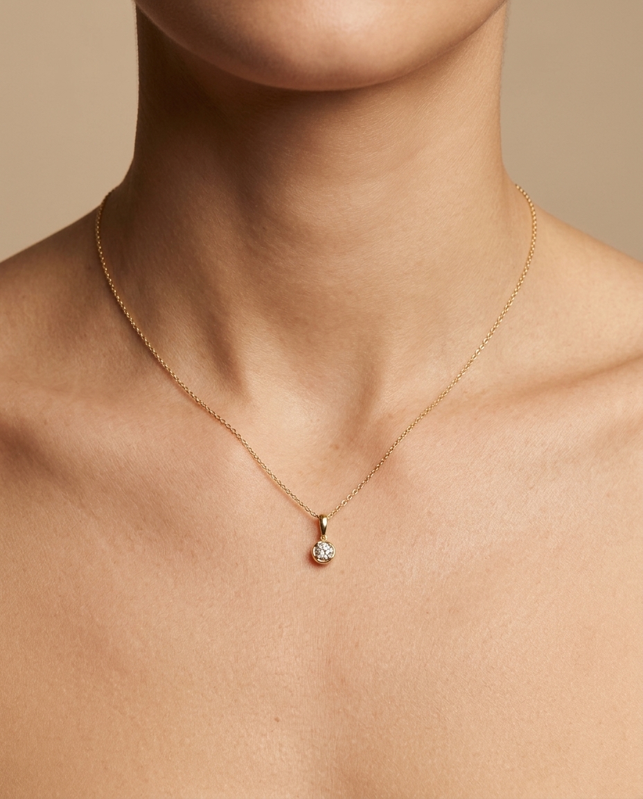 14KT Gold Diamond Pendant on model