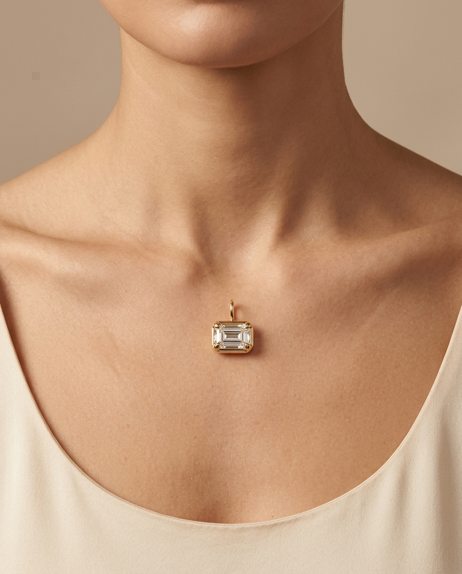 14KT Gold Diamond Pendant on model
