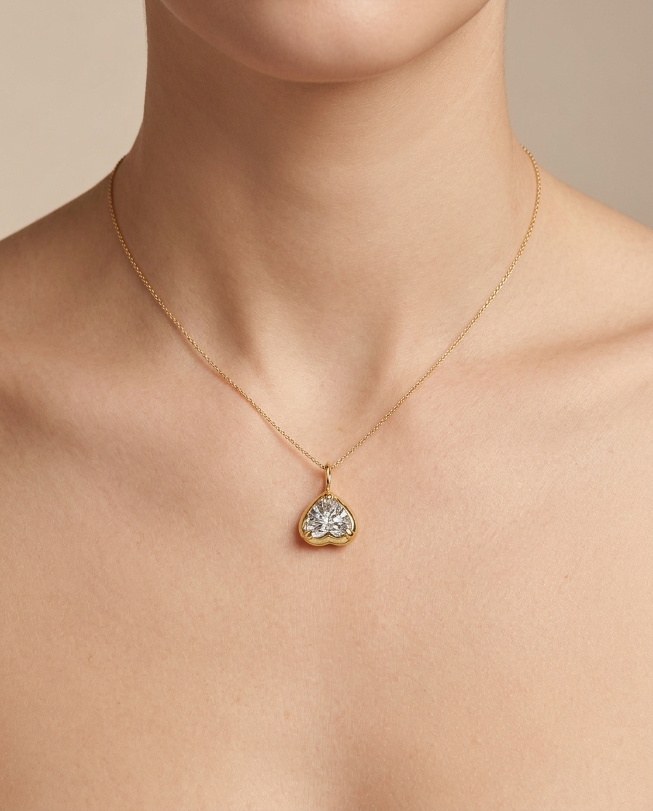 14KT Gold Diamond Pendant on model