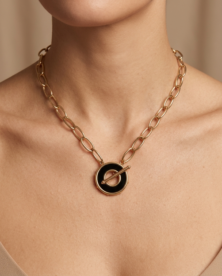 14KT Yellow Gold with Enamel Black Onyx Pandent view 2