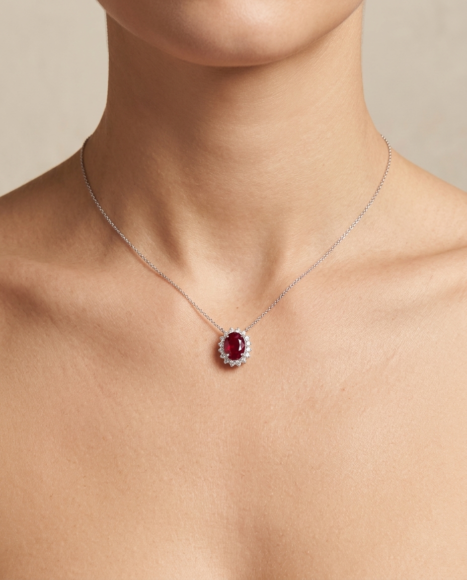 18KT White Gold Diamond and Ruby Pendent view 2