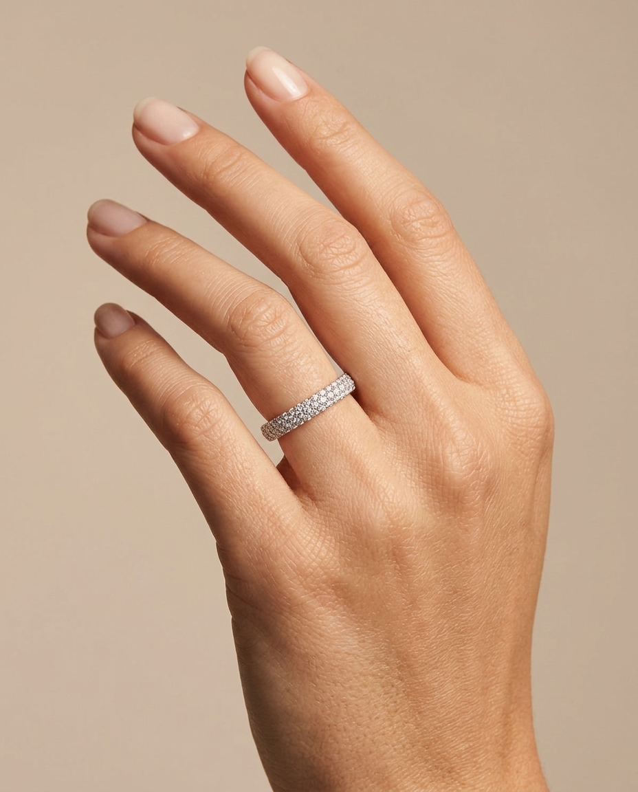 18KT Gold Diamond Ring on model