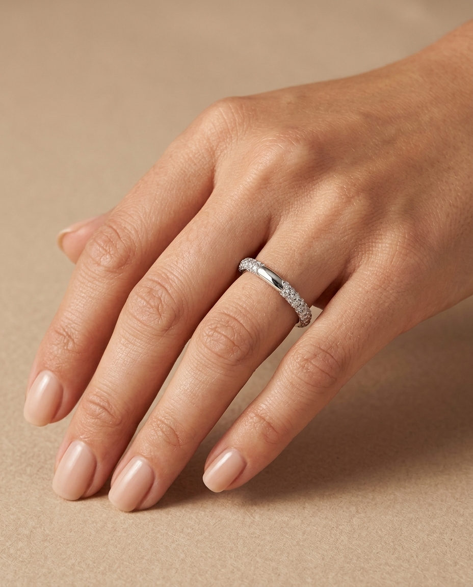 18KT Gold Diamond Ring on model