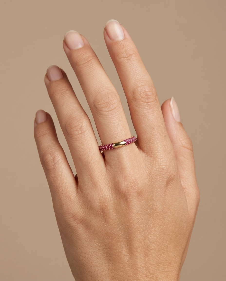18KT Gold Ruby Ring on model