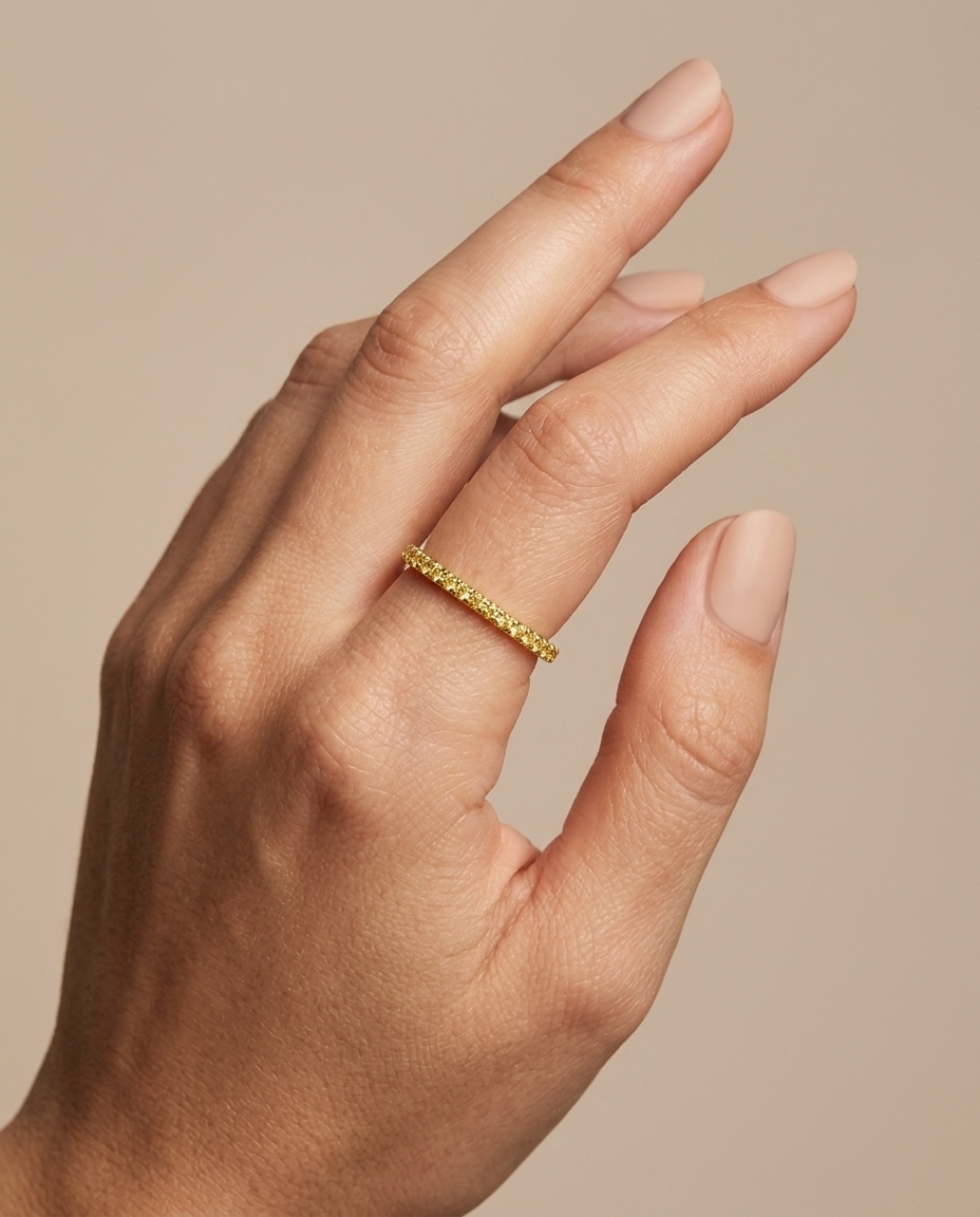 18KT Gold Full Eternity Yellow Diamond Thin Ring Band view 2