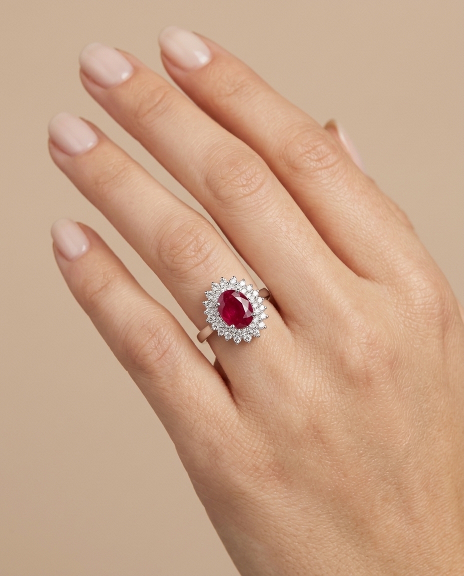 18KT White Gold Ruby and Diamonds Ring view 2