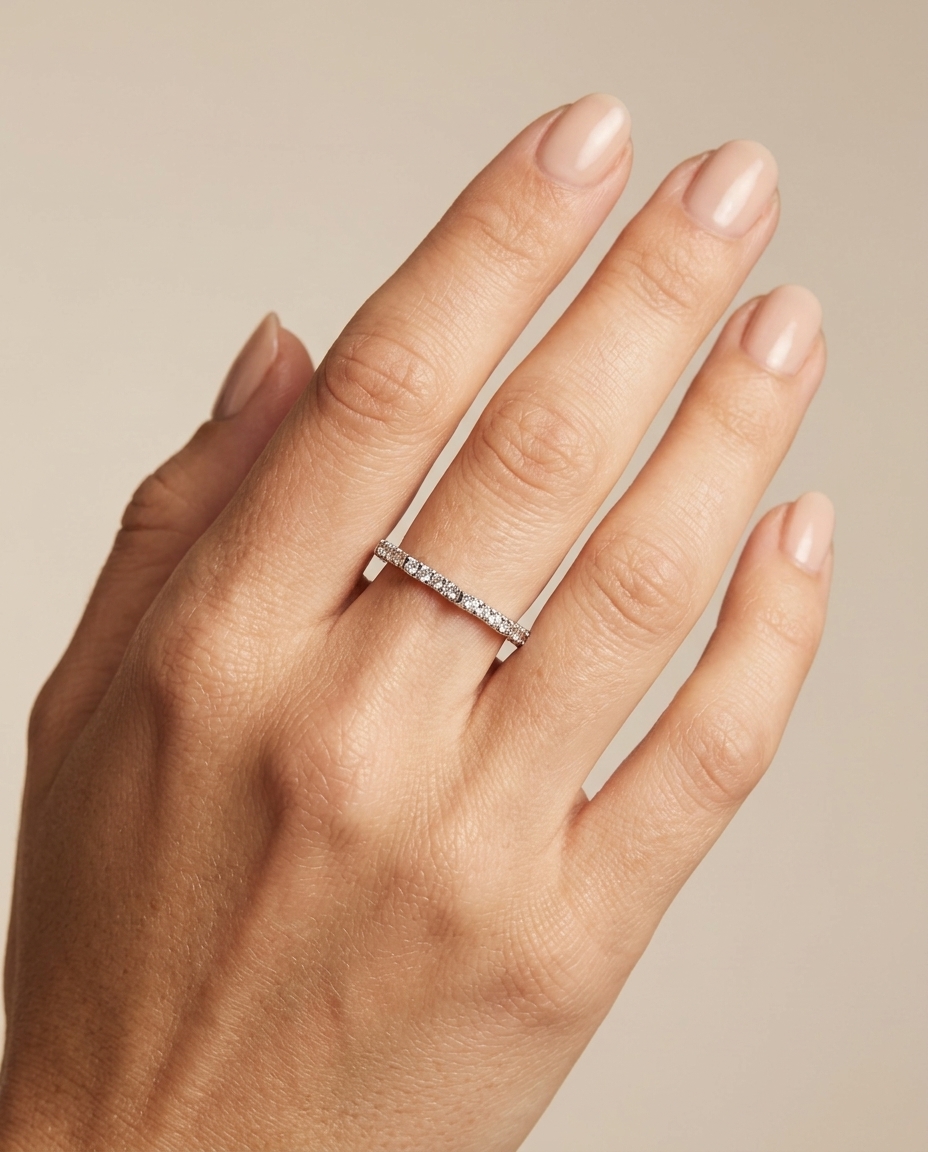 18K Gold Diamond Ring on model