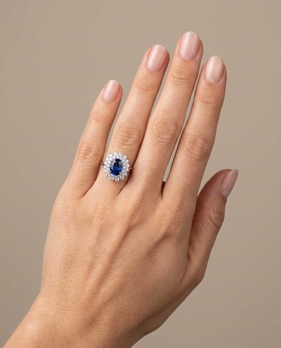 18KT White Gold Sapphire and Diamonds Ring view 2