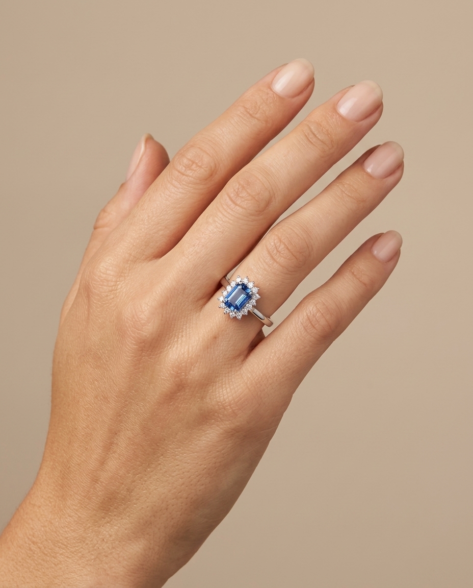 18KT White Gold Sapphire and Diamonds Ring view 2