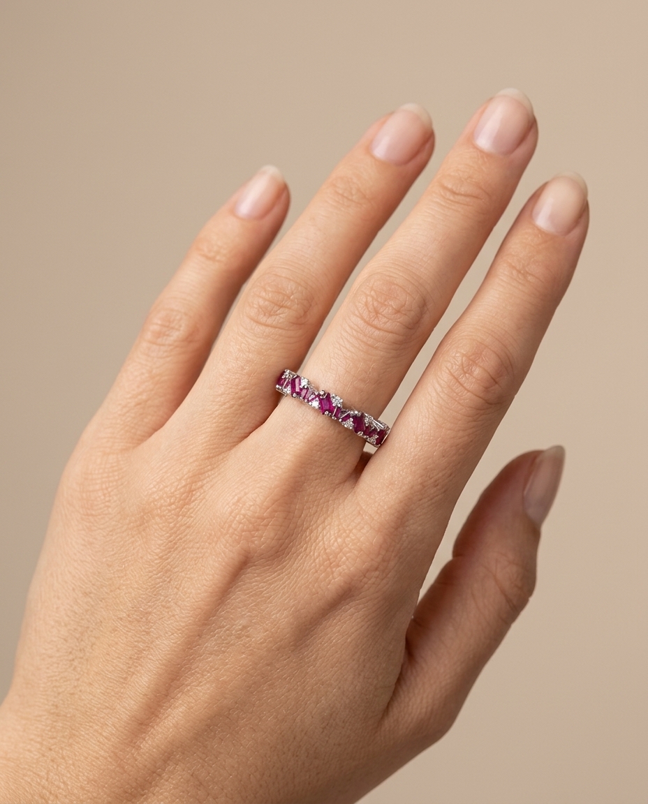 18KT White Gold Ruby and Diamonds Ring view 2