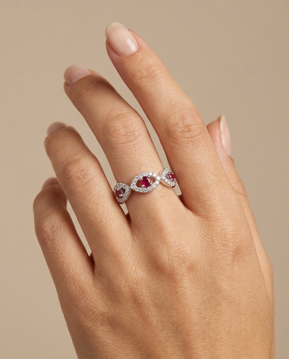 18K Gold Diamond Ruby Ring view 2