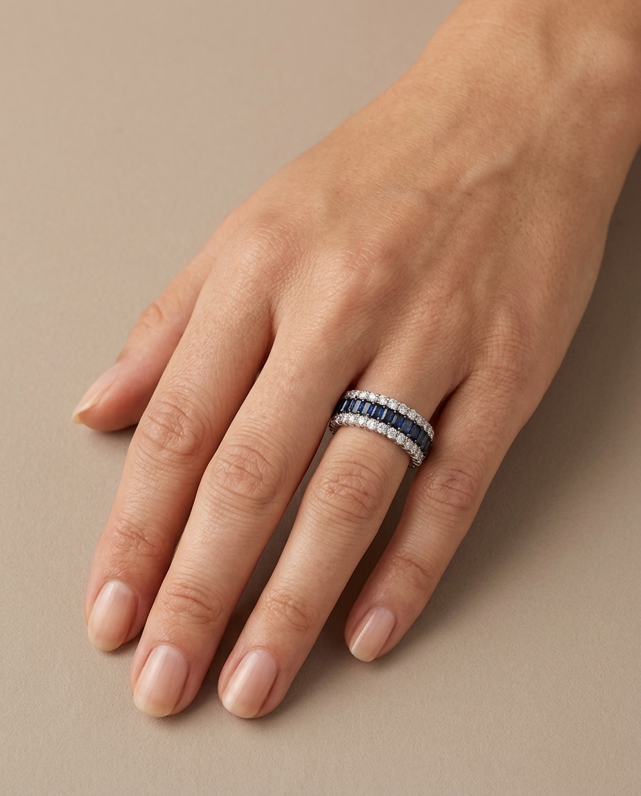 18KT White Gold Sapphire and Diamonds Ring view 2